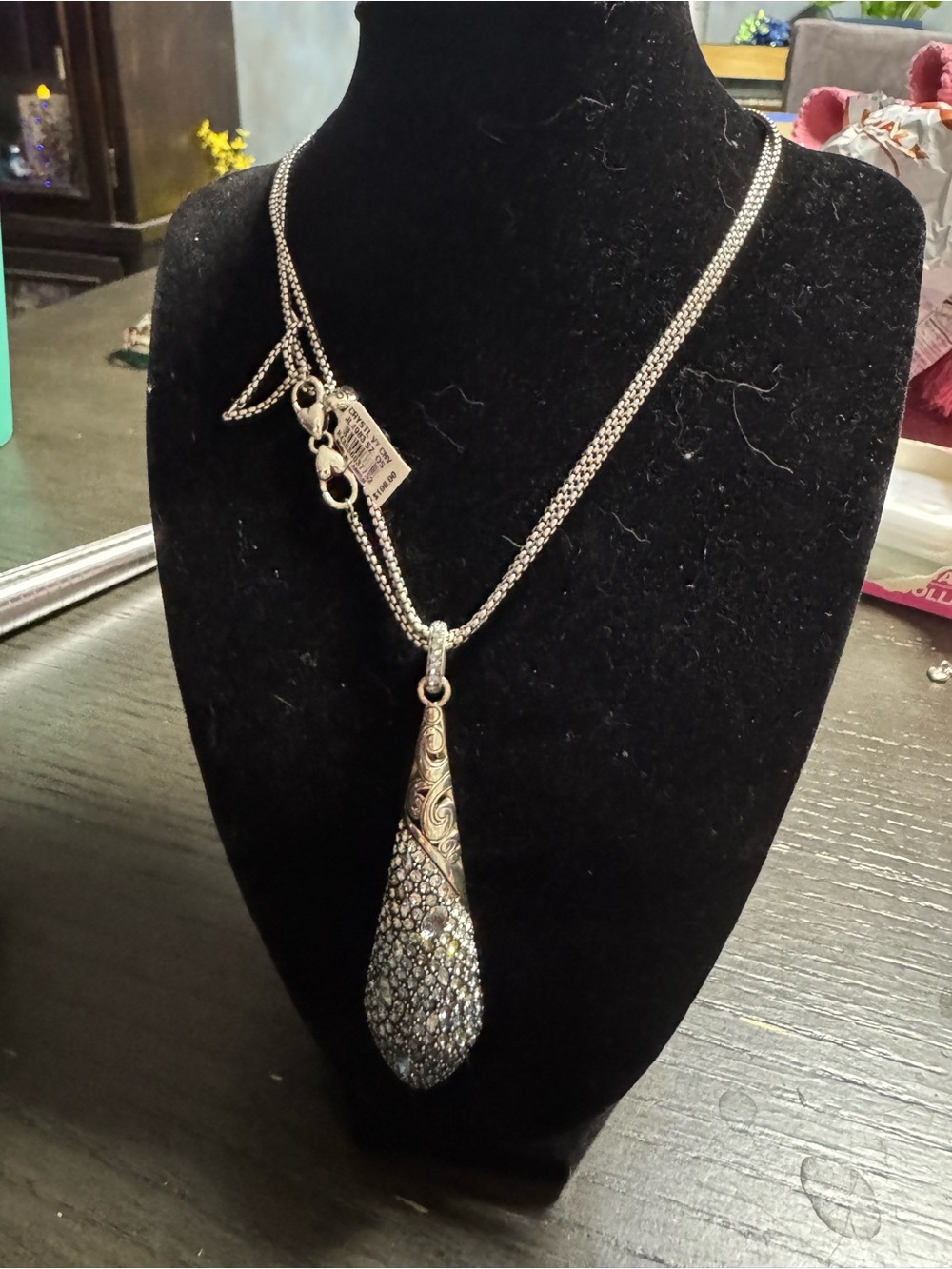 Brighton silver Teardrop Pendant Necklace with Black Crystal Pavé